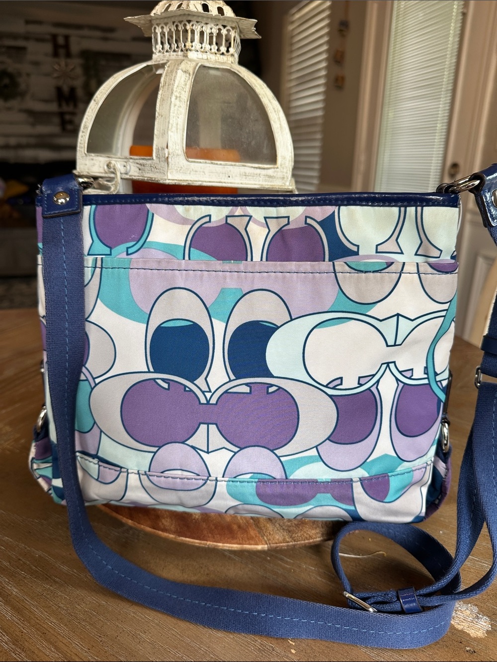 Coach Geometric Print Crossbody in Teal, Purple & Navy - Picture 7 of 11